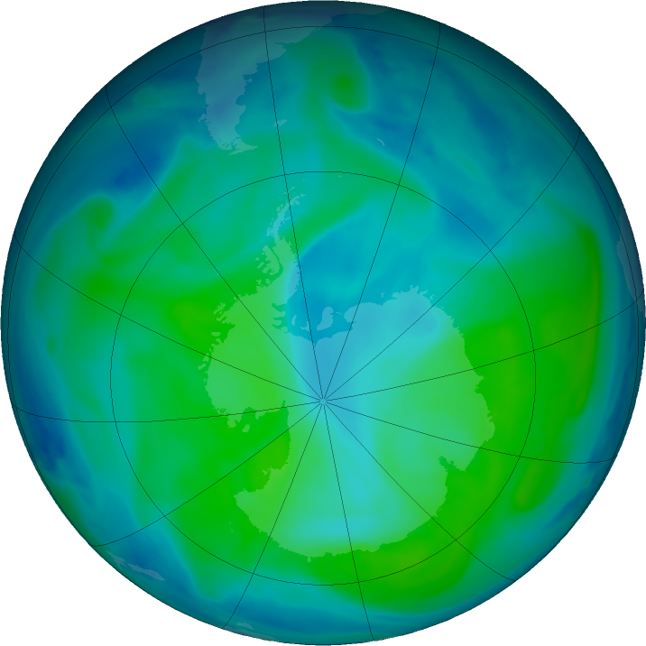 Antarctic ozone map for 31 December 2020